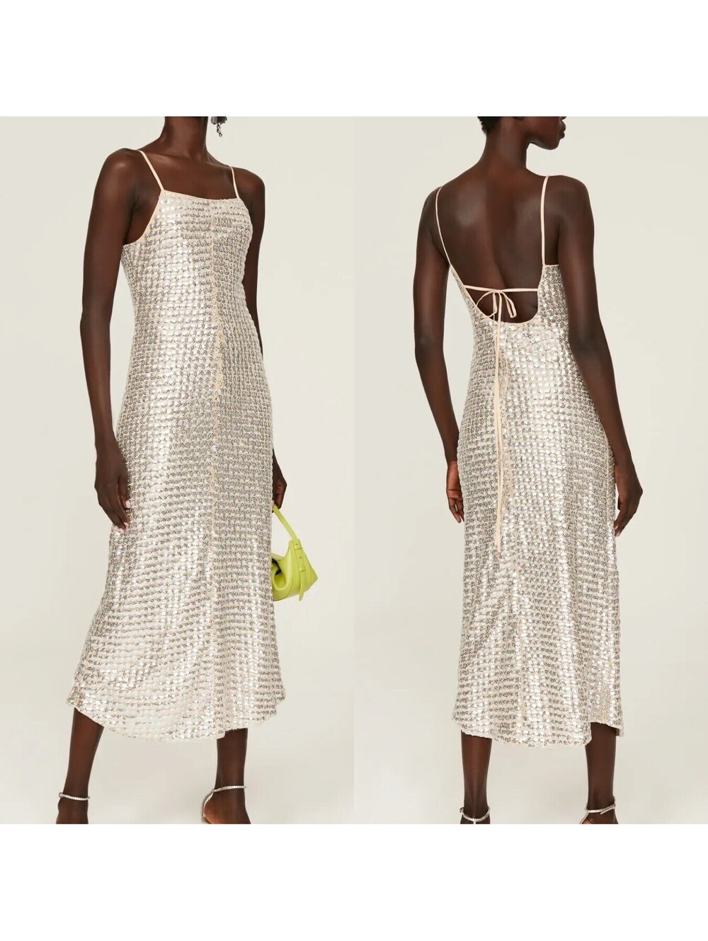 $695 RHODE Silver Tab Jemima 100% Silk Dress w/ Open Back - sz 2 (flaw)